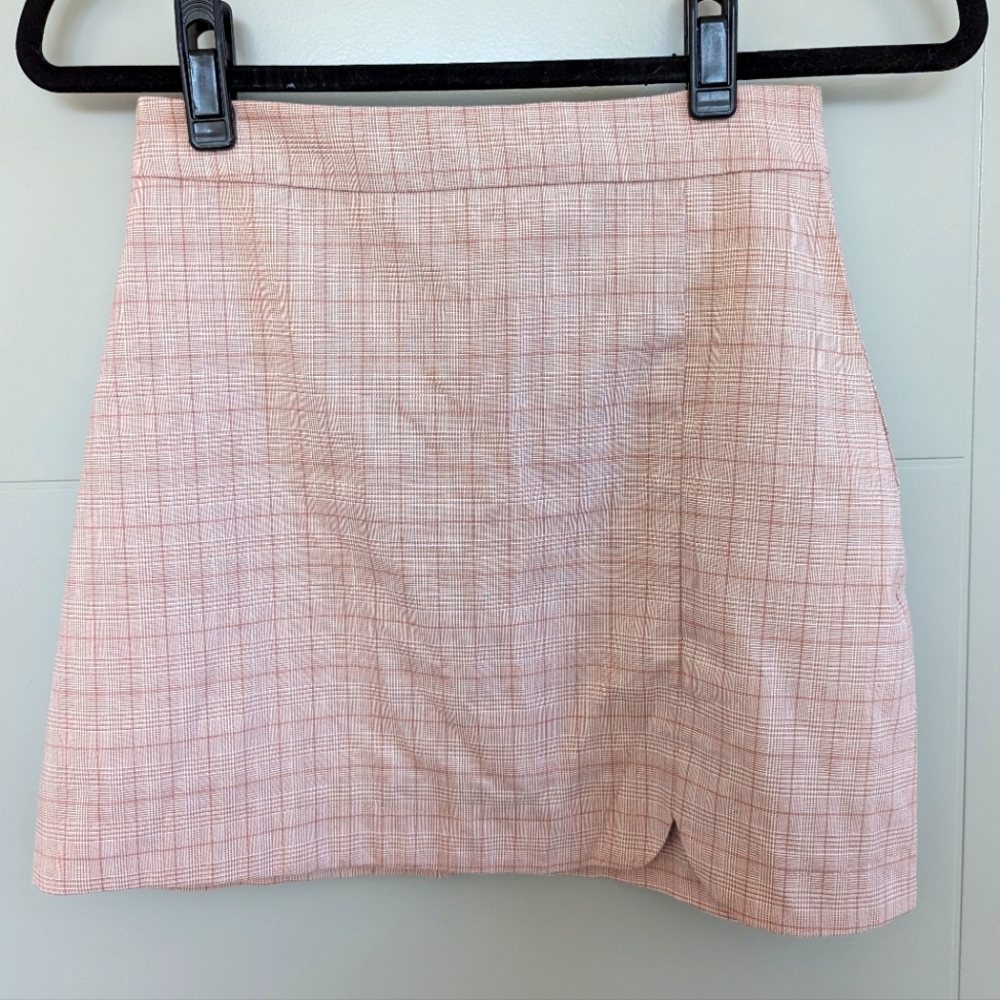 BNWOT High-Waist Slot Plaid A-line Mini Skirt (Pink)